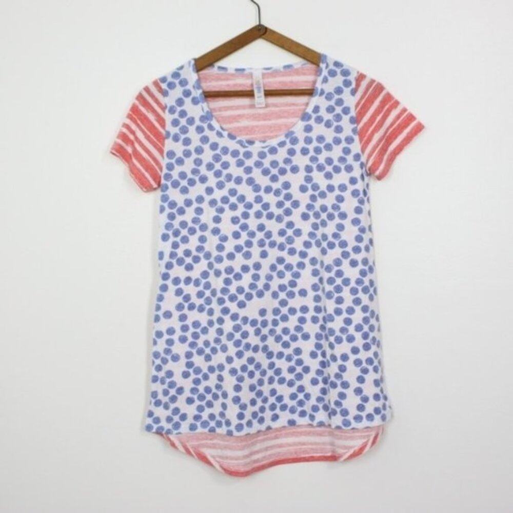 Lularoe Short Sleeve T-Shirt Womens Sz XXS Teen Polka Dot USA Fourth of July